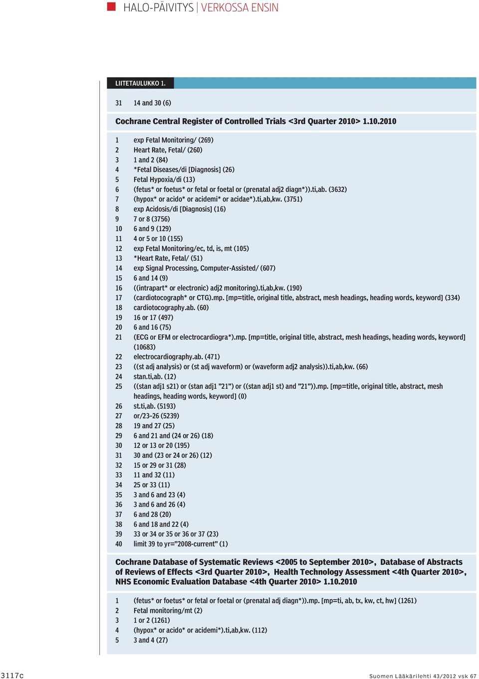 adj2 diagn*)).ti,ab. (3632) 7 (hypox* or acido* or acidemi* or acidae*).ti,ab,kw.