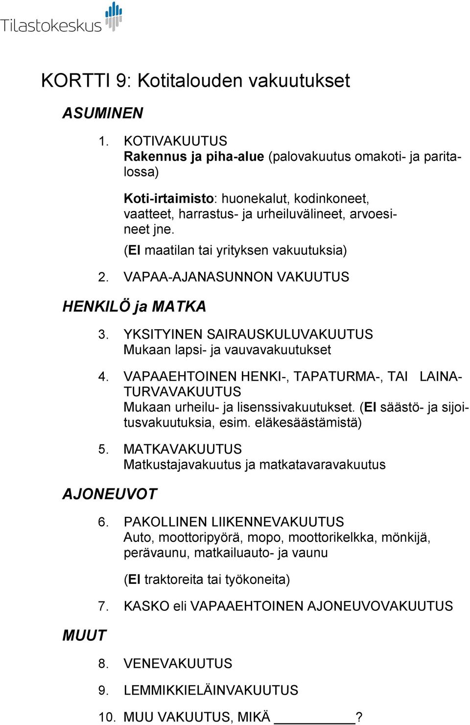 (EI maatilan tai yrityksen vakuutuksia) 2. VAPAA-AJANASUNNON VAKUUTUS HENKILÖ ja MATKA 3. YKSITYINEN SAIRAUSKULUVAKUUTUS Mukaan lapsi- ja vauvavakuutukset 4.