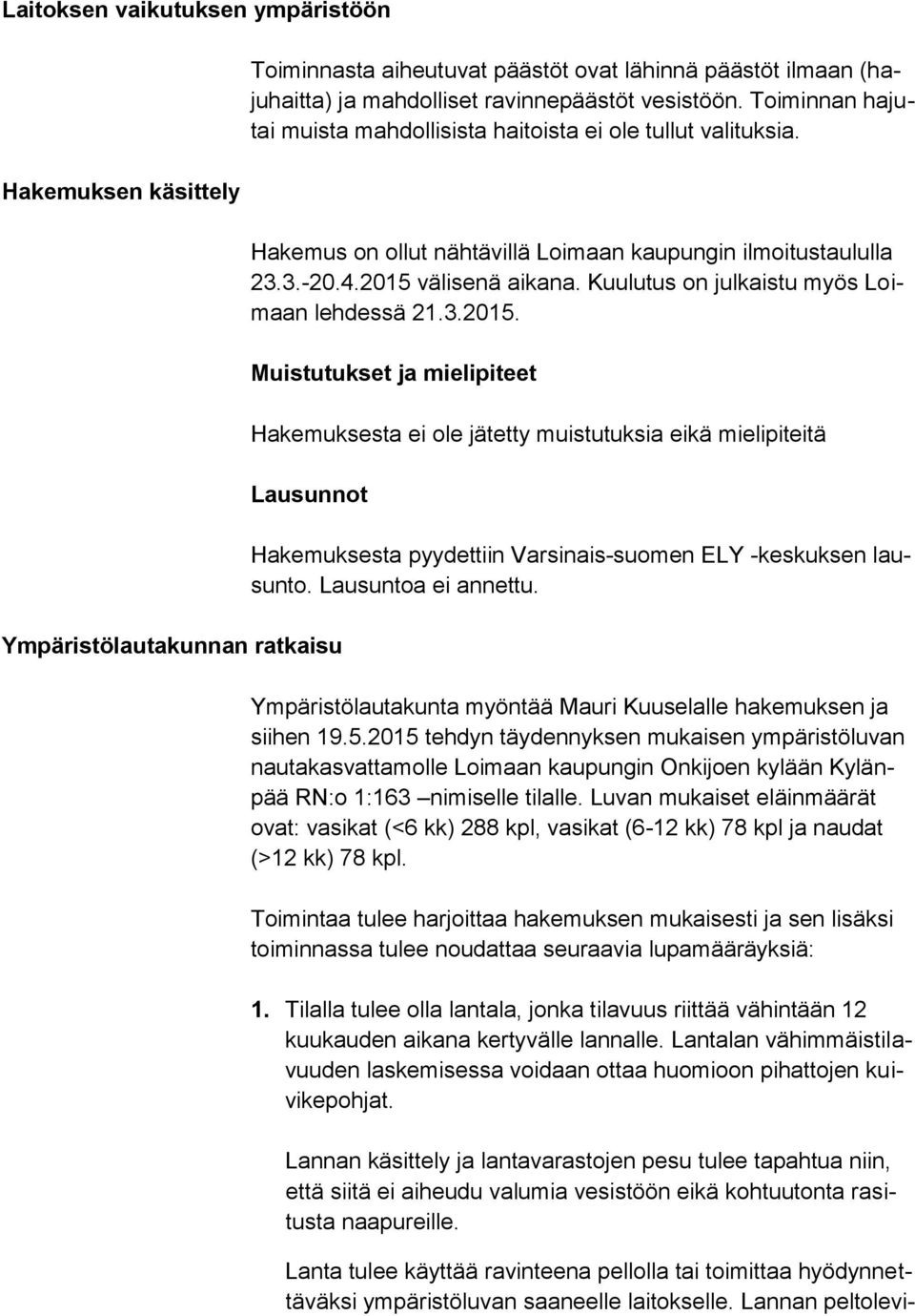 Kuulutus on julkaistu myös Loimaan lehdessä 21.3.2015.