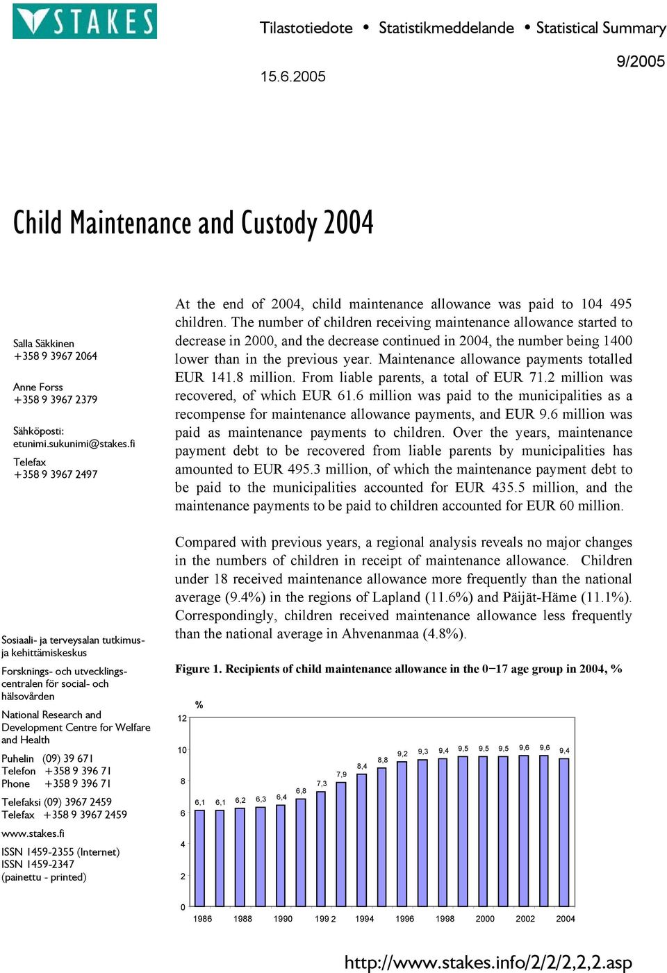 and Health Puhelin (09) 39 671 Telefon +358 9 396 71 Phone +358 9 396 71 Telefaksi (09) 3967 2459 Telefax +358 9 3967 2459 www.stakes.