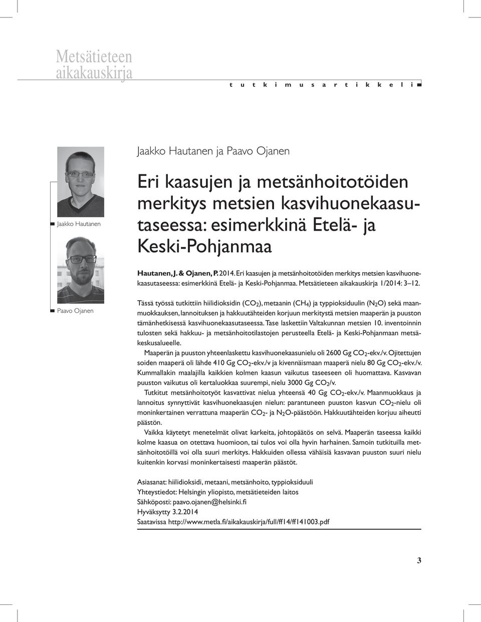 Metsätieteen aikakauskirja 1/2014: 3 12.