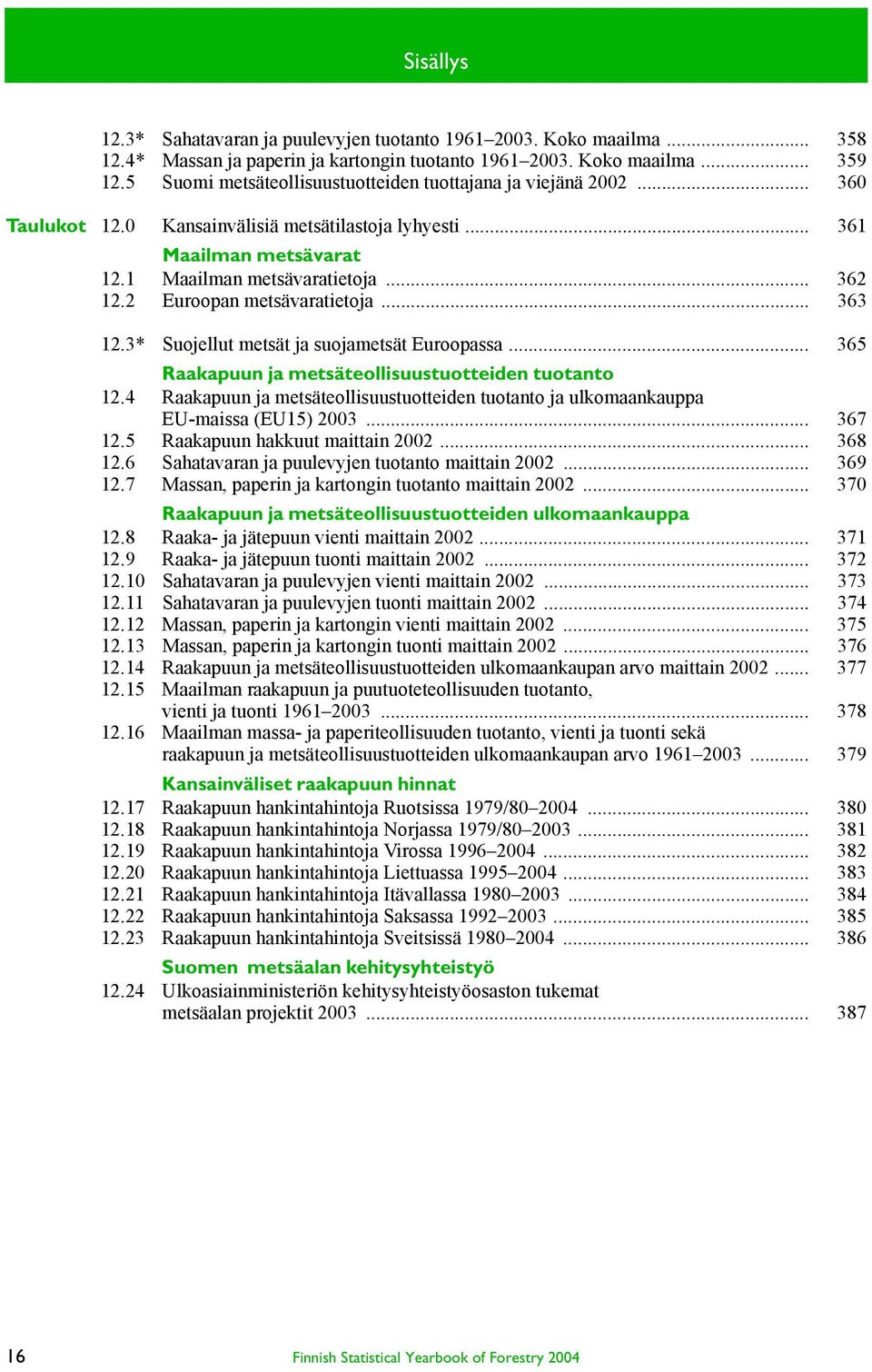 2 Euroopan metsävaratietoja... 363 12.3* Suojellut metsät ja suojametsät Euroopassa... 365 Raakapuun ja metsäteollisuustuotteiden tuotanto 12.