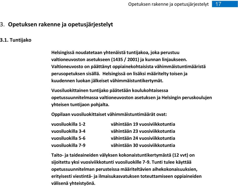 Vusilukittainen tuntijak päätetään kulukhtaisessa petussuunnitelmassa valtineuvstn asetuksen ja Helsingin peruskulujen yhteisen tuntijan phjalta.