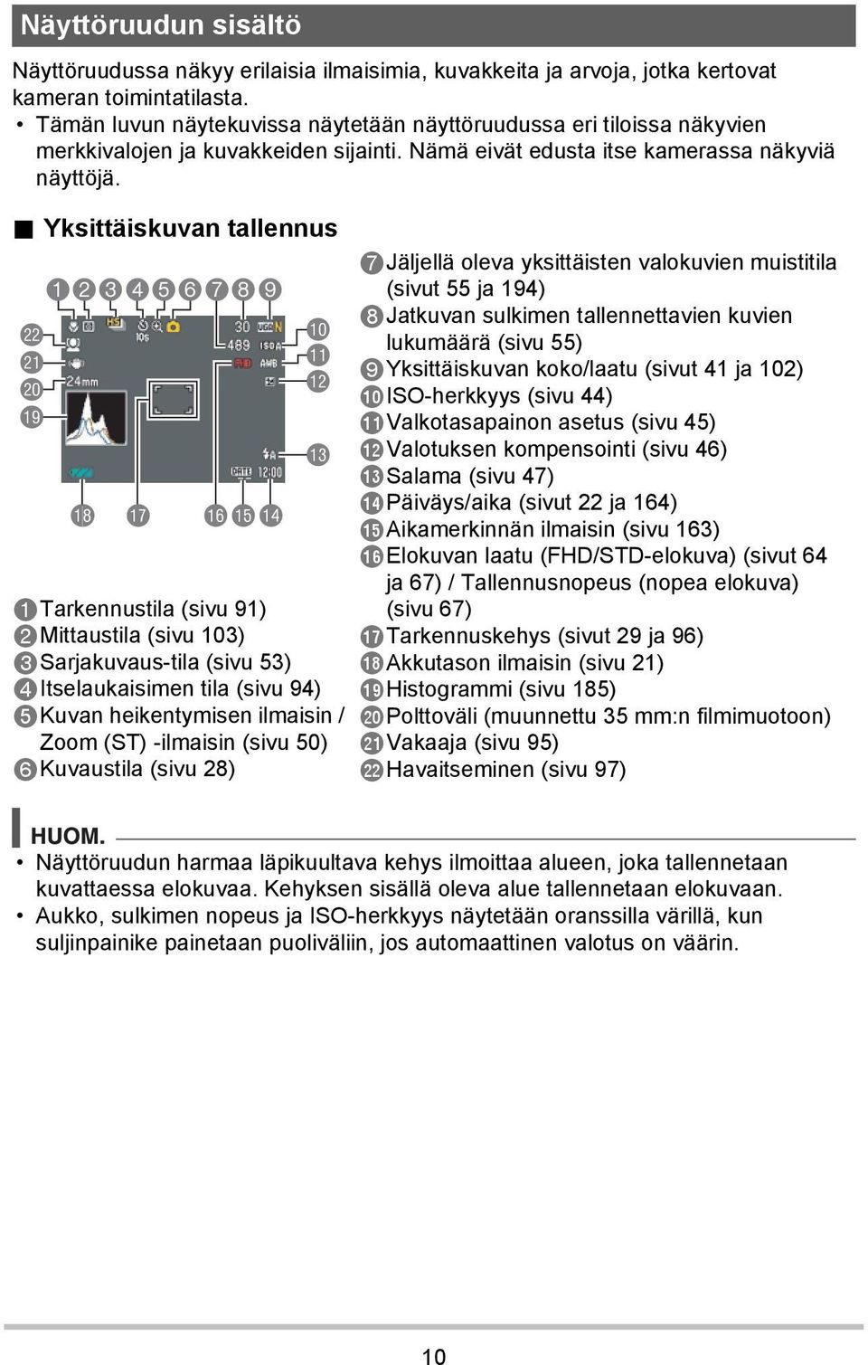 . Yksittäiskuvan tallennus cm cl ck bt 123456789 bs br bqbpbo bk bl bm bn 1Tarkennustila (sivu 91) 2Mittaustila (sivu 103) 3Sarjakuvaus-tila (sivu 53) 4Itselaukaisimen tila (sivu 94) 5Kuvan