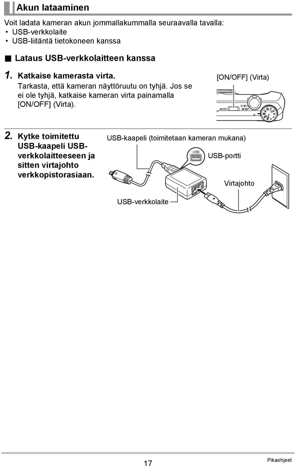 Jos se ei ole tyhjä, katkaise kameran virta painamalla [ON/OFF] (Virta). [ON/OFF] (Virta) 2.