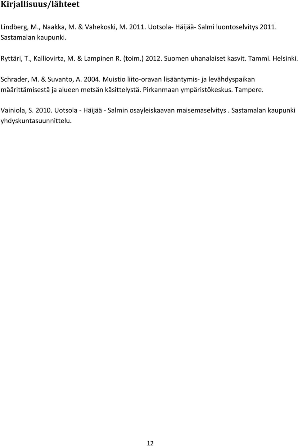 2004. Muistio liito-oravan lisääntymis- ja levähdyspaikan määrittämisestä ja alueen metsän käsittelystä. Pirkanmaan ympäristökeskus.