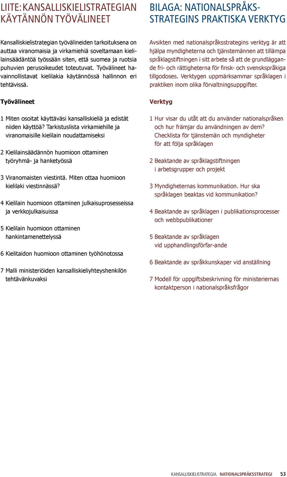 Työvälineet 1 Miten osoitat käyttäväsi kansalliskieliä ja edistät niiden käyttöä?