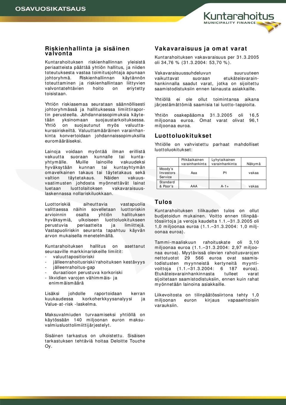 Yhtiön riskiasemaa seurataan säännöllisesti johtoryhmässä ja hallituksessa limiittiraportin perusteella. Johdannaissopimuksia käytetään yksinomaan suojaustarkoituksessa.