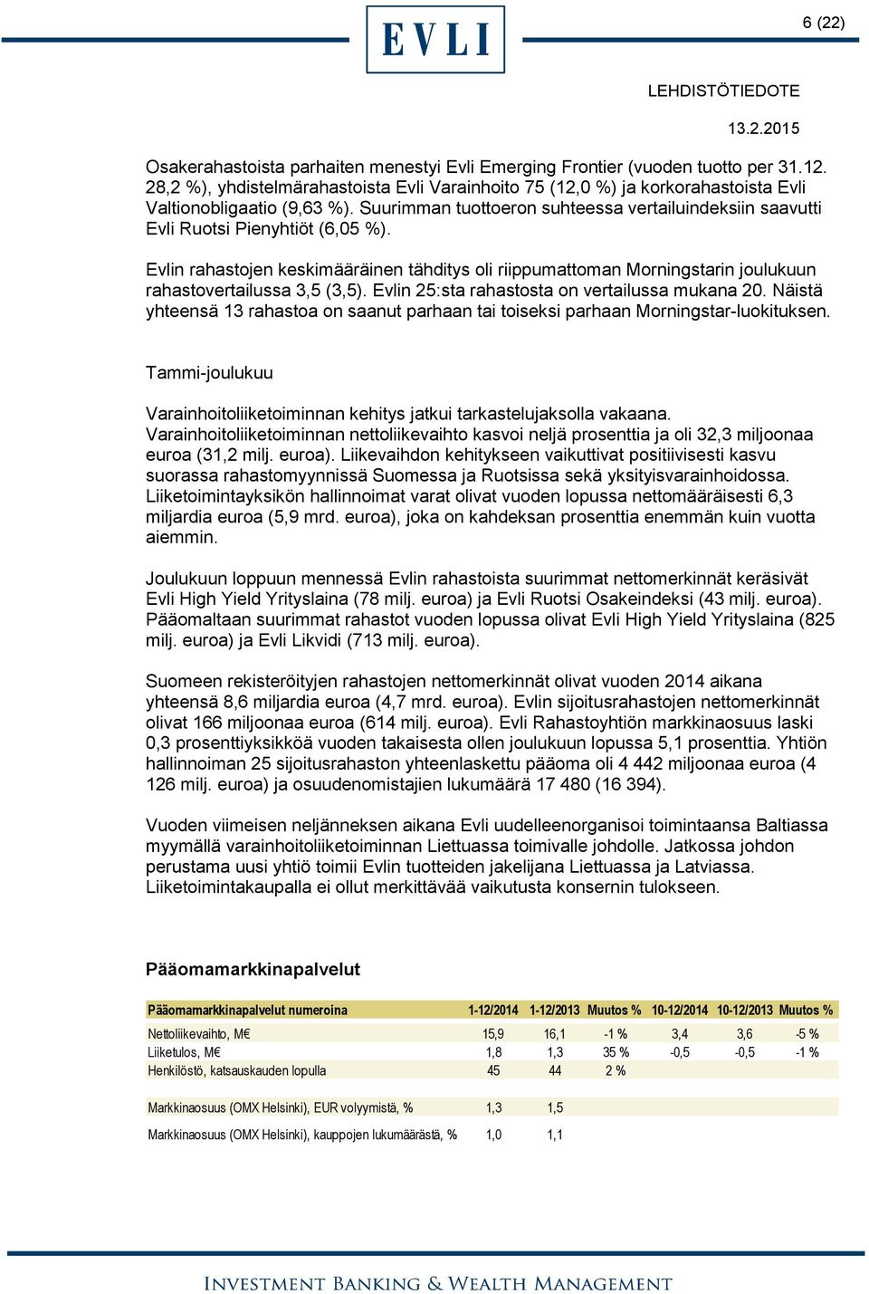 Suurimman tuottoeron suhteessa vertailuindeksiin saavutti Evli Ruotsi Pienyhtiöt (6,05 %).