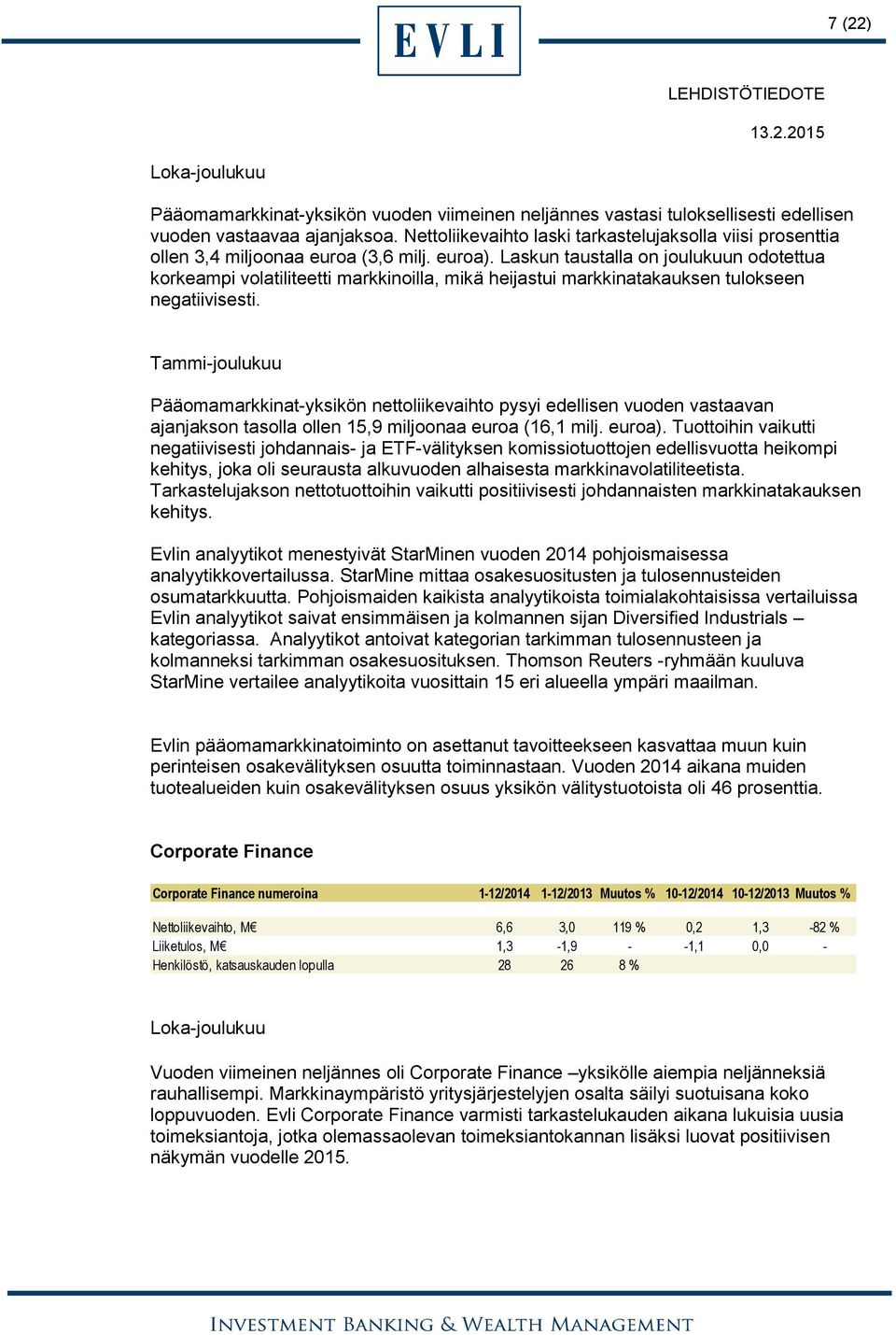 Laskun taustalla on joulukuun odotettua korkeampi volatiliteetti markkinoilla, mikä heijastui markkinatakauksen tulokseen negatiivisesti.