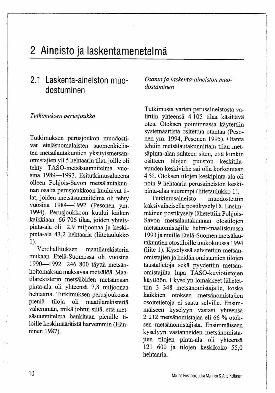 yksityismetsänomistajien yli 5 hehtaarin tilat, joile oli tehty TASO-metsäsuunitelma vuosina 1989-1993.