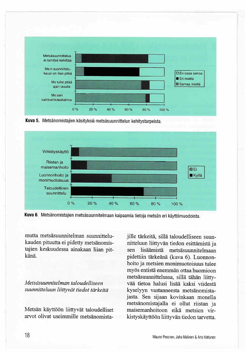Metsänomistajien käsityksiä metsäsuunnittelun kehitystarpeista, Virkistyskäyttö Riistan ja maisemanhoito Luonnonhoito ja monimuotoisuus Taloudellinen suunnittelu 0% 20% 40 % 60% 80 % 100% i- Kuva 6.