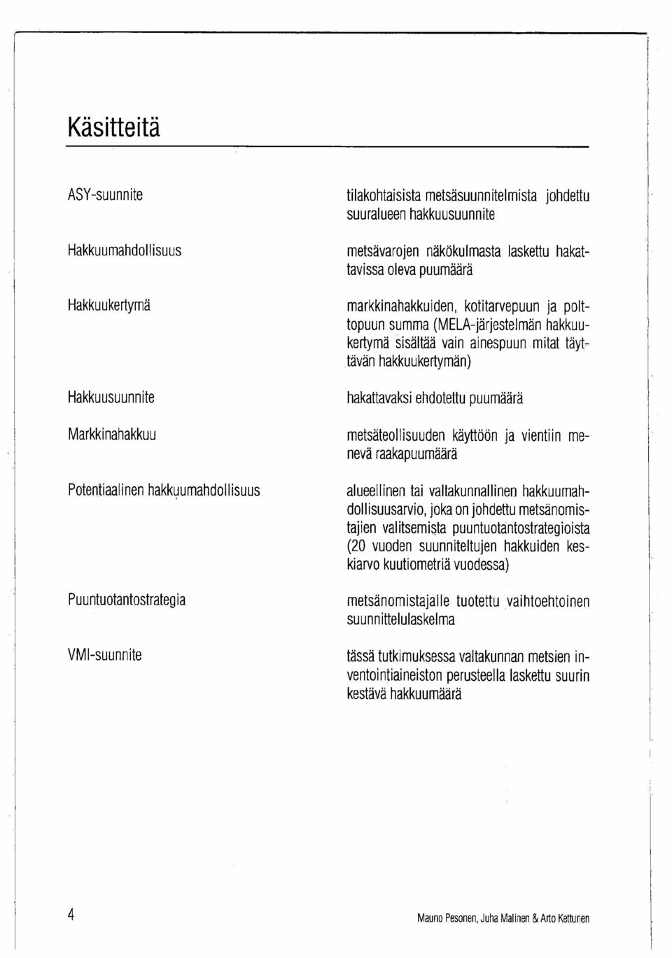 Markkinahakkuu metsäteollisuuden käyttöön ja vientiin menevä raakapuumäärä Potentiaalinen hakkuumahdollisuus alueellinen tai valtakunnallinen hakkuumahdollisuusarvio, joka on johdettu