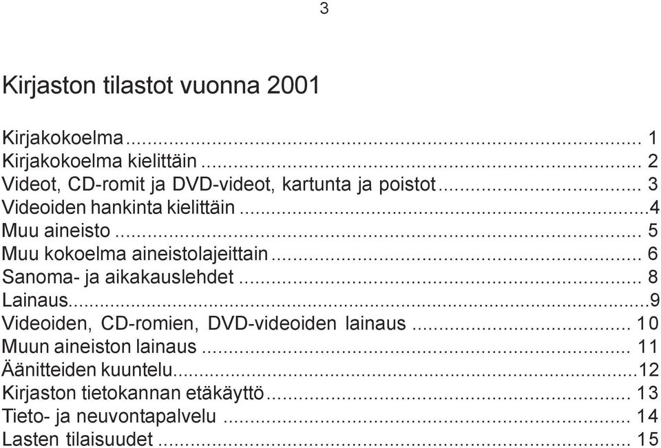 .. 5 Muu kokoelma aineistolajeittain... 6 Sanoma- ja aikakauslehdet... 8 Lainaus.