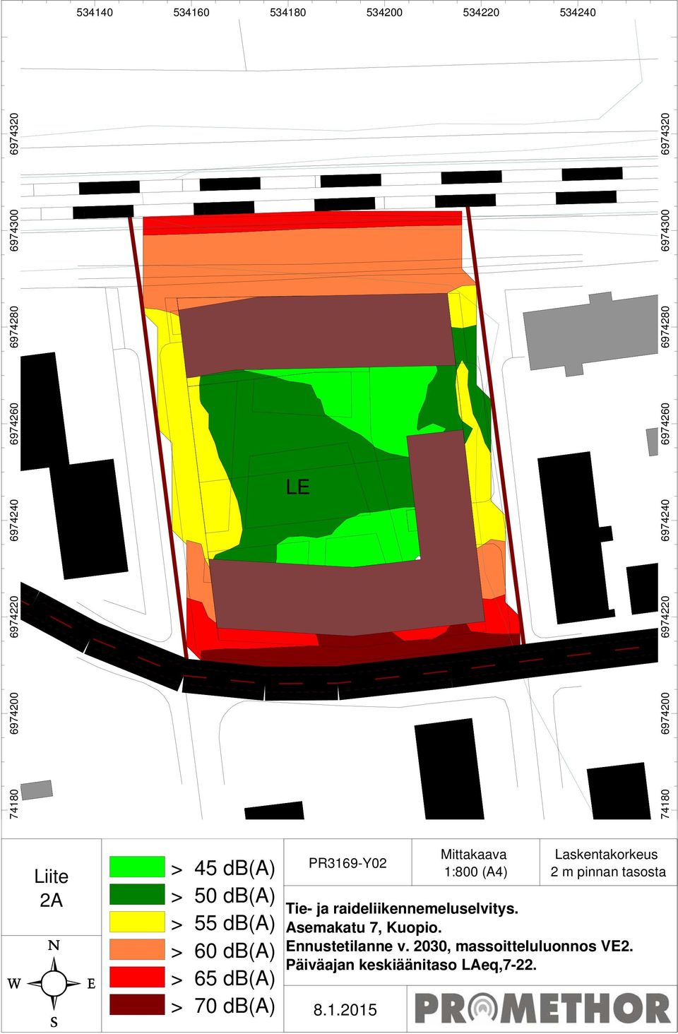 db(a) > 70 db(a) 534160 534180 PR3169-Y02 534200 Mittakaava 1:800 (A4) 534220 Laskentakorkeus 2 m pinnan tasosta Tie- ja