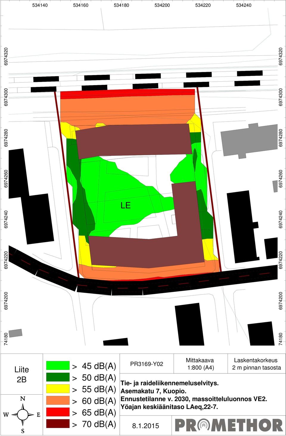 db(a) > 70 db(a) 534160 534180 PR3169-Y02 534200 Mittakaava 1:800 (A4) 534220 Laskentakorkeus 2 m pinnan tasosta Tie- ja