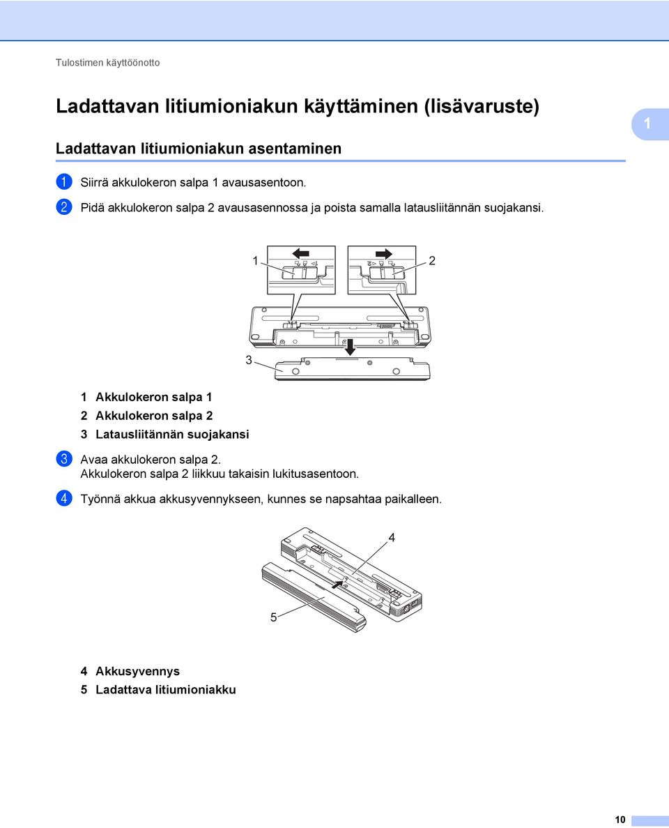 1 2 3 1 Akkulokeron salpa 1 2 Akkulokeron salpa 2 3 Latausliitännän suojakansi 3 Avaa akkulokeron salpa 2.