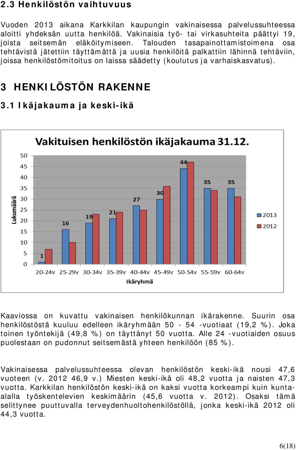 Talouden tasapainottamistoimena osa tehtävistä jätettiin täyttämättä ja uusia henkilöitä palkattiin lähinnä tehtäviin, joissa henkilöstömitoitus on laissa säädetty (koulutus ja varhaiskasvatus).