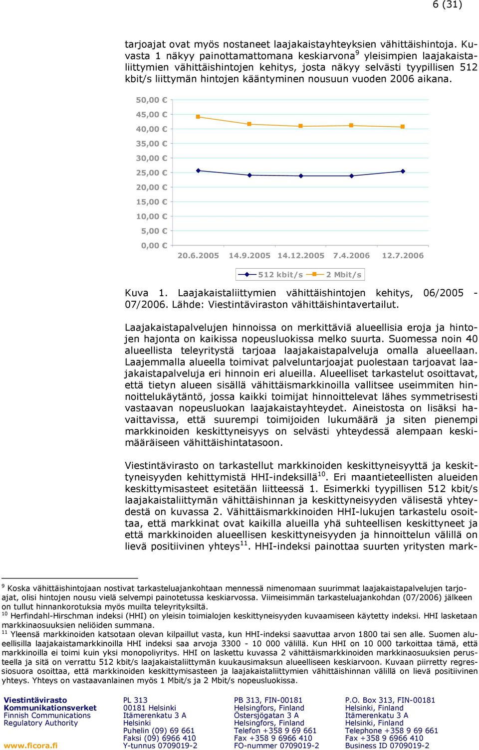 2006 aikana. 50,00 45,00 40,00 35,00 30,00 25,00 20,00 15,00 10,00 5,00 0,00 20.6.2005 14.9.2005 14.12.2005 7.4.2006 12.7.2006 512 kbit/s 2 Mbit/s Kuva 1.