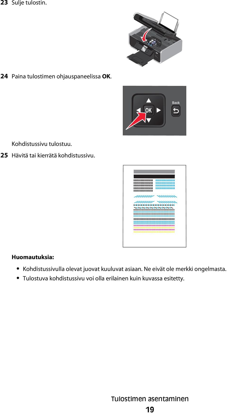 Huomautuksia: Kohdistussivulla olevat juovat kuuluvat asiaan.