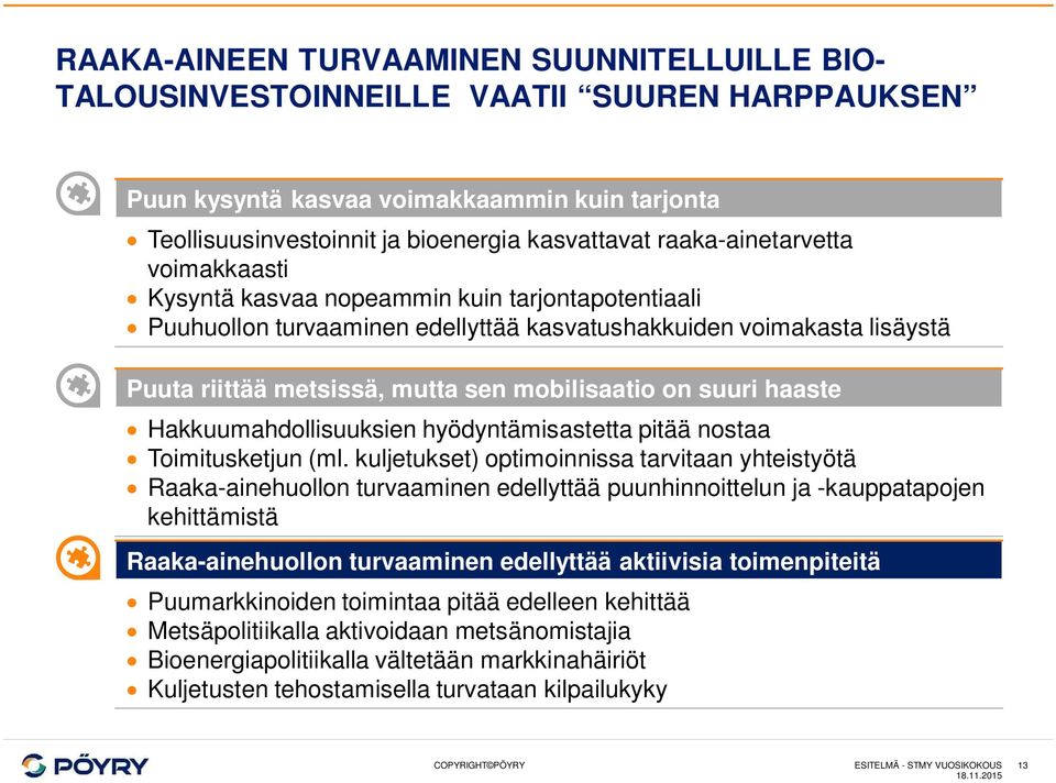 mobilisaatio on suuri haaste Hakkuumahdollisuuksien hyödyntämisastetta pitää nostaa Toimitusketjun (ml.