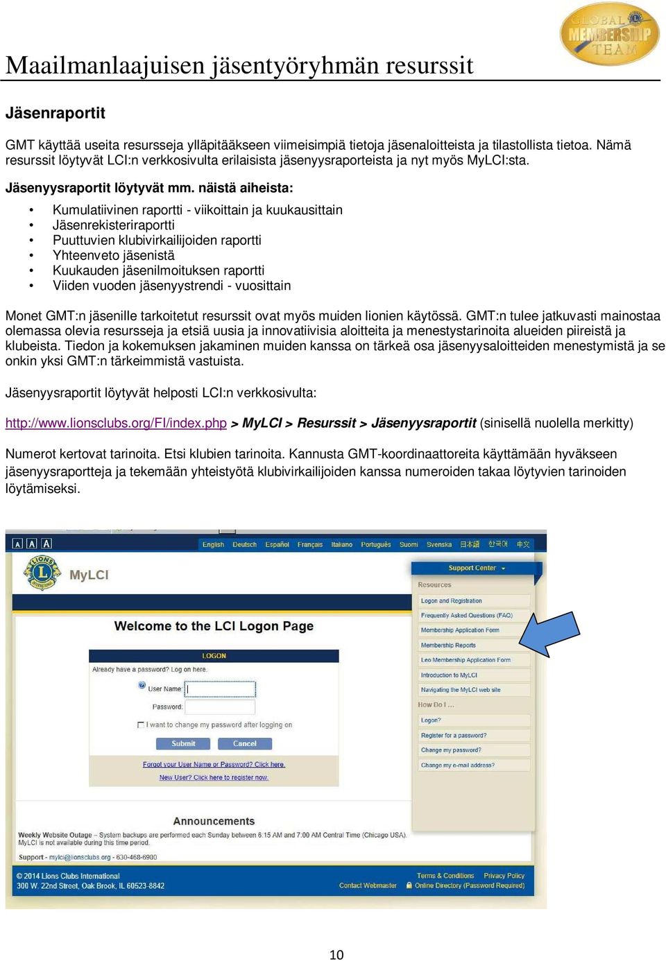 näistä aiheista: Kumulatiivinen raprtti - viikittain ja kuukausittain Jäsenrekisteriraprtti Puuttuvien klubivirkailijiden raprtti Yhteenvet jäsenistä Kuukauden jäsenilmituksen raprtti Viiden vuden