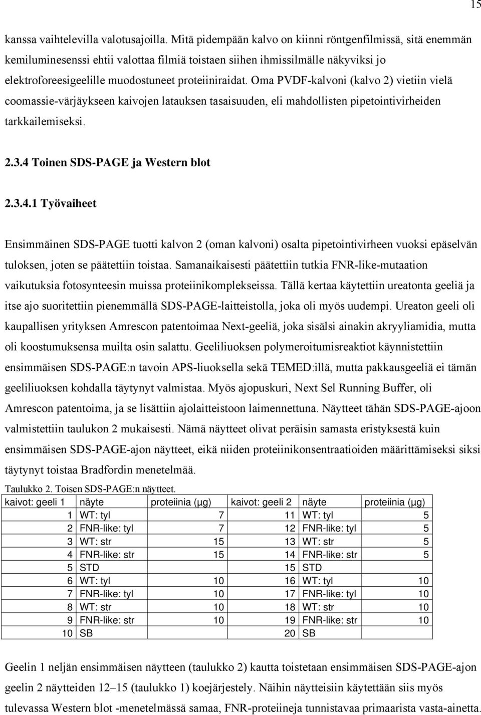 Oma PVDF-kalvoni (kalvo 2) vietiin vielä coomassie-värjäykseen kaivojen latauksen tasaisuuden, eli mahdollisten pipetointivirheiden tarkkailemiseksi. 2.3.4 