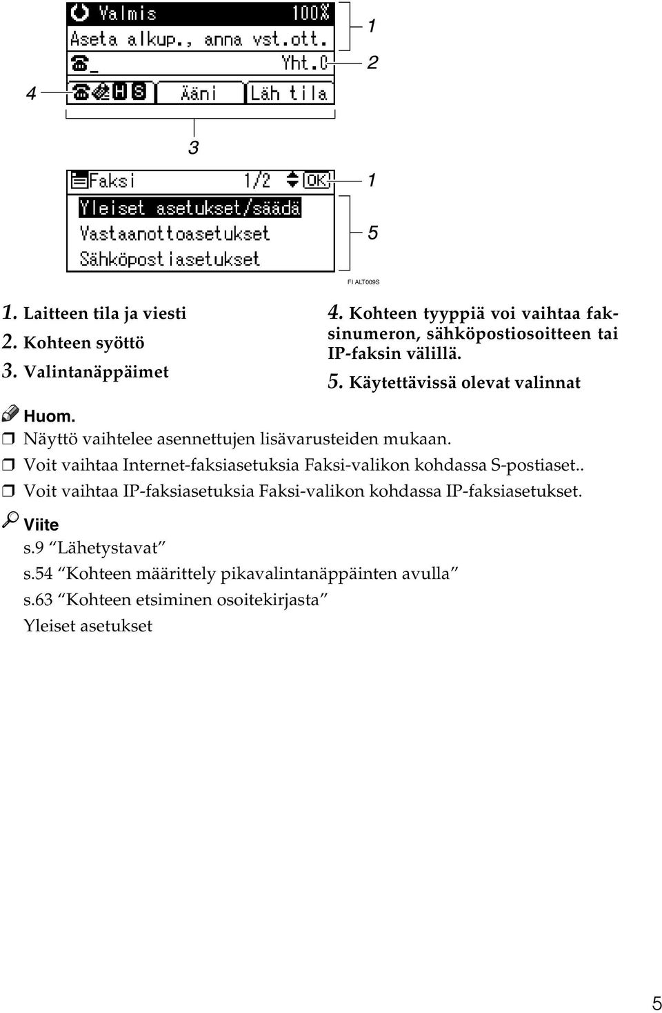 Käytettävissä olevat valinnat Näyttö vaihtelee asennettujen lisävarusteiden mukaan.