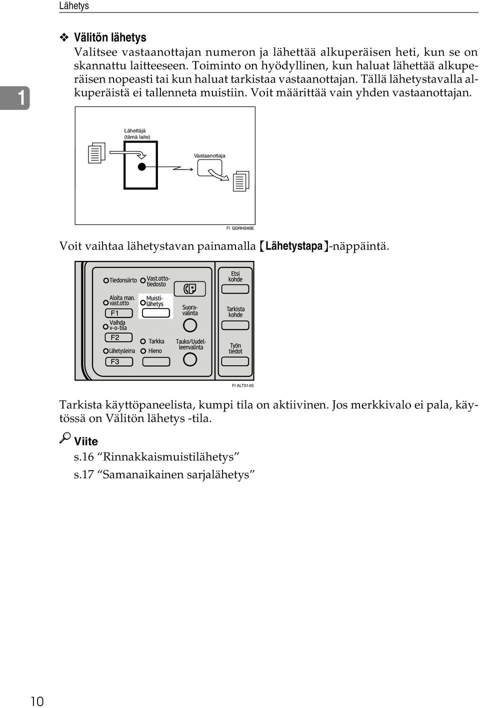 Tällä lähetystavalla alkuperäistä ei tallenneta muistiin. Voit määrittää vain yhden vastaanottajan.