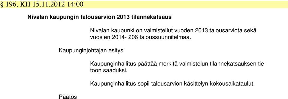 valmistellut vuoden 2013 talousarviota sekä vuosien 2014-206 taloussuunnitelmaa.