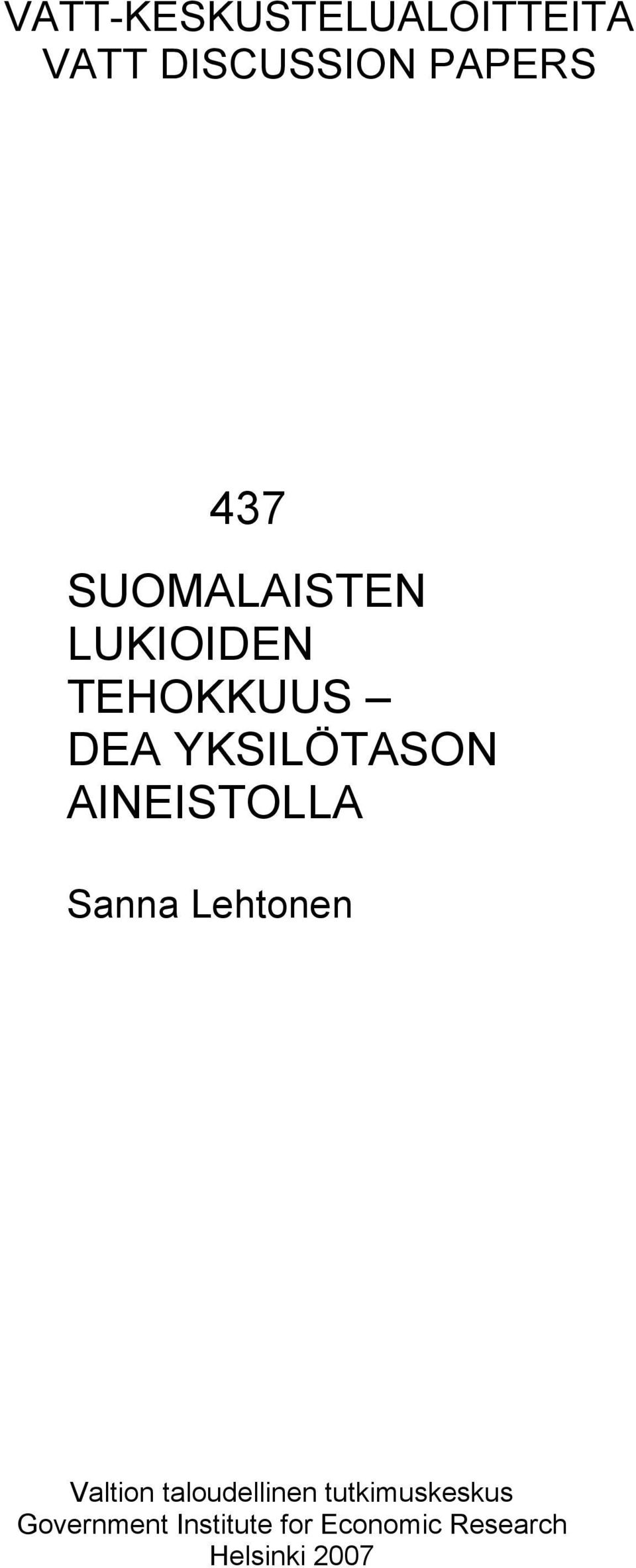 AINEISTOLLA Sanna Lehtonen Valtion taloudellinen