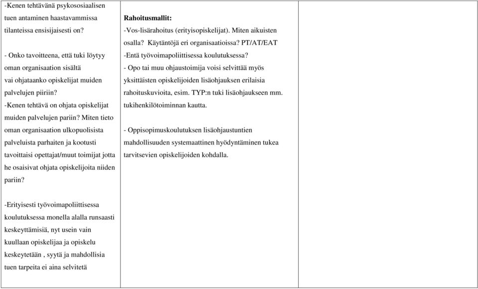 Miten tieto oman organisaation ulkopuolisista palveluista parhaiten ja kootusti tavoittaisi opettajat/muut toimijat jotta he osaisivat ohjata opiskelijoita niiden pariin?