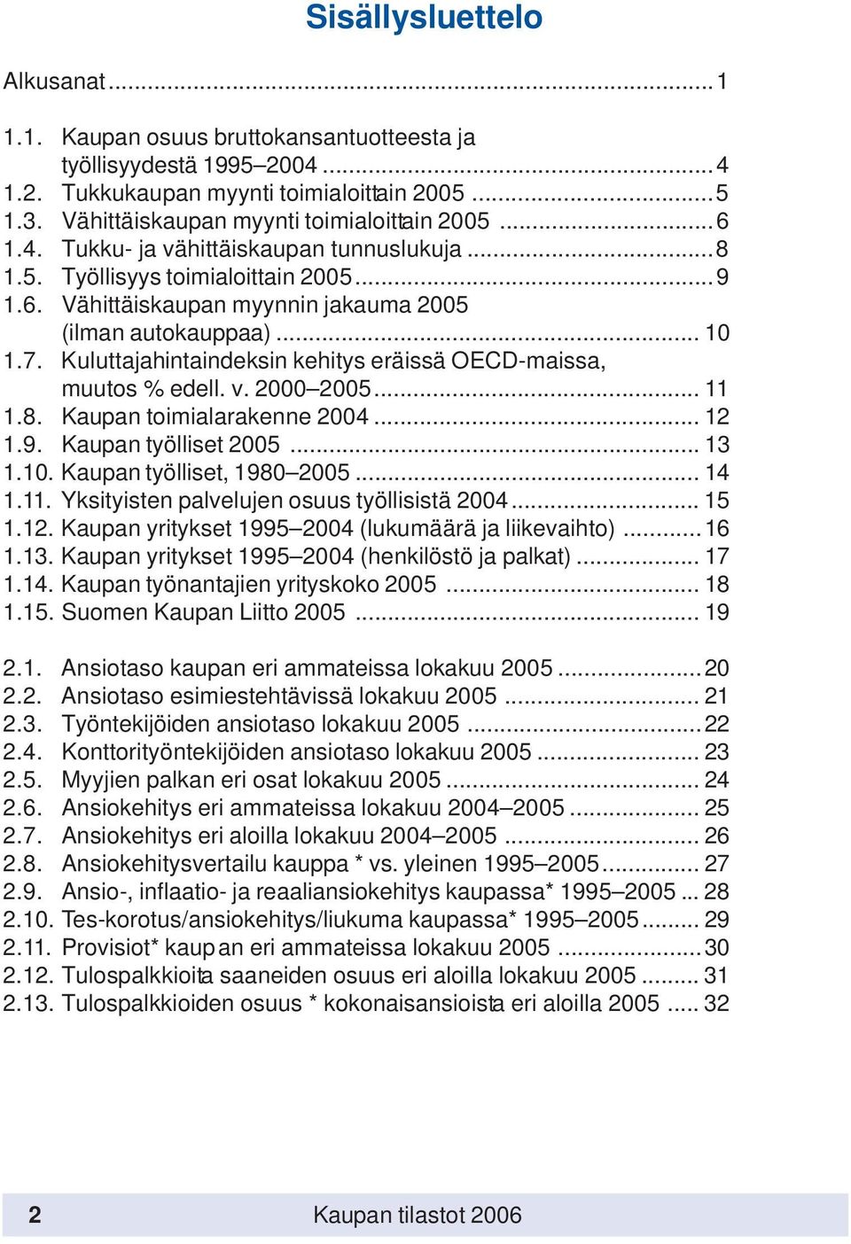 Kuluttajahintaindeksin kehitys eräissä OECD-maissa, muutos % edell. v. 2000 2005... 11 1.8. Kaupan toimialarakenne 2004... 12 1.9. Kaupan työlliset 2005... 13 1.10. Kaupan työlliset, 1980 2005...14 1.