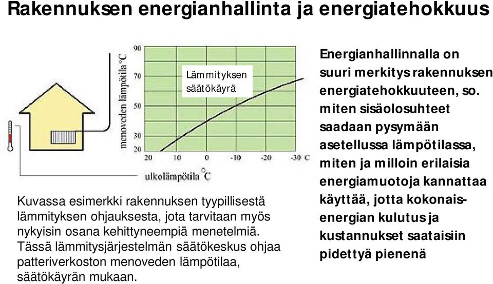 Tässä lämmitysjärjestelmän säätökeskus ohjaa patteriverkoston menoveden lämpötilaa, säätökäyrän mukaan.