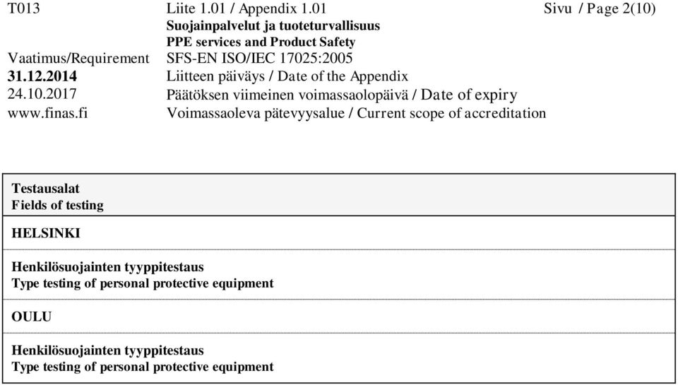 Henkilösuojainten tyyppitestaus Type testing of personal