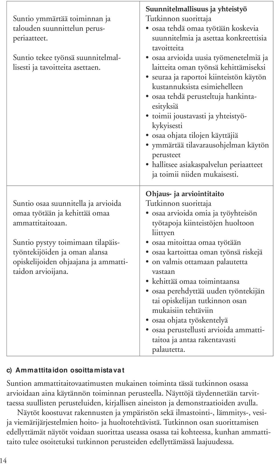 Suunnitelmallisuus ja yhteistyö osaa tehdä omaa työtään koskevia suunnitelmia ja asettaa konkreettisia tavoitteita osaa arvioida uusia työmenetelmiä ja laitteita oman työnsä kehittämiseksi seuraa ja