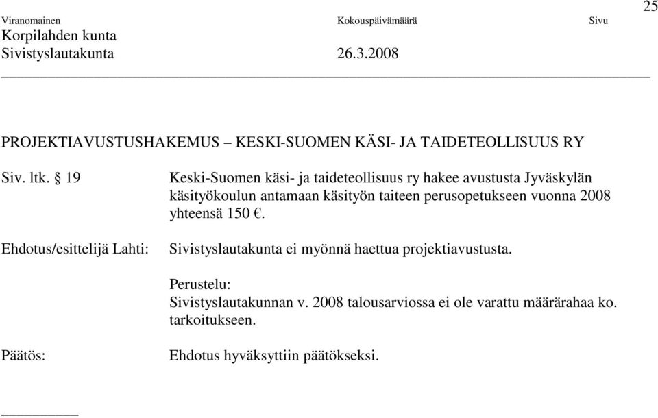 antamaan käsityön taiteen perusopetukseen vuonna 2008 yhteensä 150.