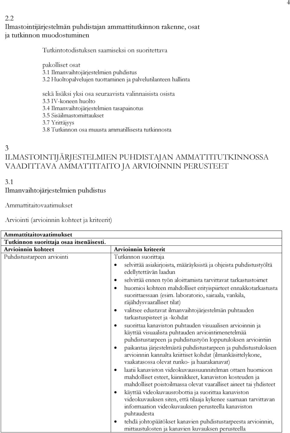 4 Ilmanvaihtojärjestelmien tasapainotus 3.5 Sisäilmastomittaukset 3.7 Yrittäjyys 3.