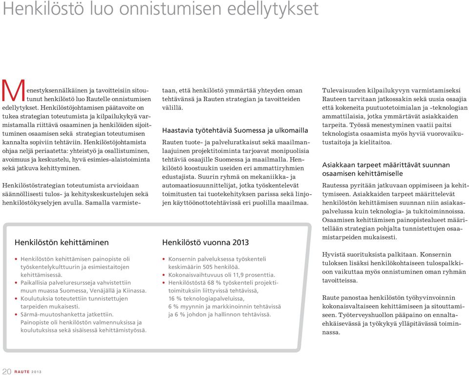 sopiviin tehtäviin. Henkilöstöjohtamista ohjaa neljä periaatetta: yhteistyö ja osallistuminen, avoimuus ja keskustelu, hyvä esimies-alaistoiminta sekä jatkuva kehittyminen.