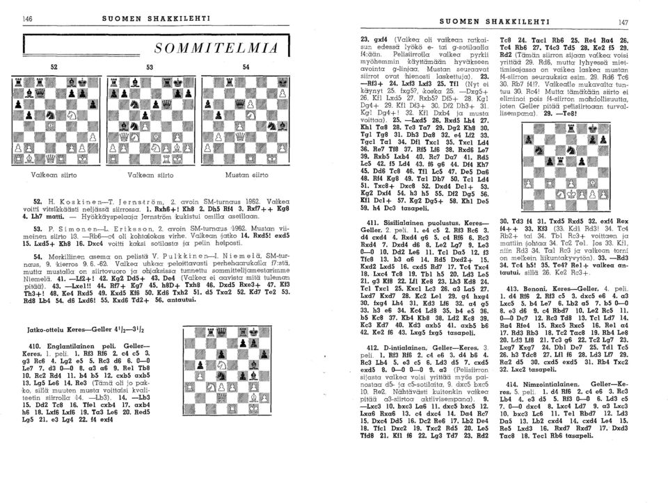 Eri k 's s 00 n, 2. avoin SM-turnaus '119612. Mustan viimeinen slirto W. -Rb6-c4 oli kohtariokas vi'rhe. Val1ke'an 'jatko 14. Rxd5! exd5 15. Lxd5+ Kh8 16.