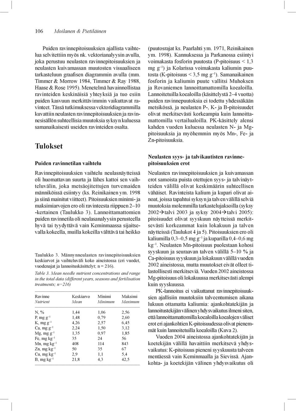 Timmer & Morrow 1984, Timmer & Ray 1988, Haase & Rose 1995). Menetelmä havainnollistaa ravinteiden keskinäisiä yhteyksiä ja tuo esiin puiden kasvuun merkittävimmin vaikuttavat ravinteet.