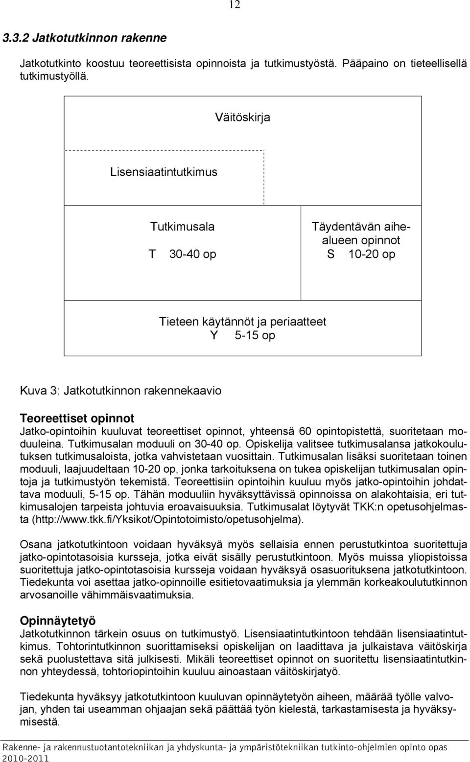 Jatko-opintoihin kuuluvat teoreettiset opinnot, yhteensä 60 opintopistettä, suoritetaan moduuleina. Tutkimusalan moduuli on 30-40 op.