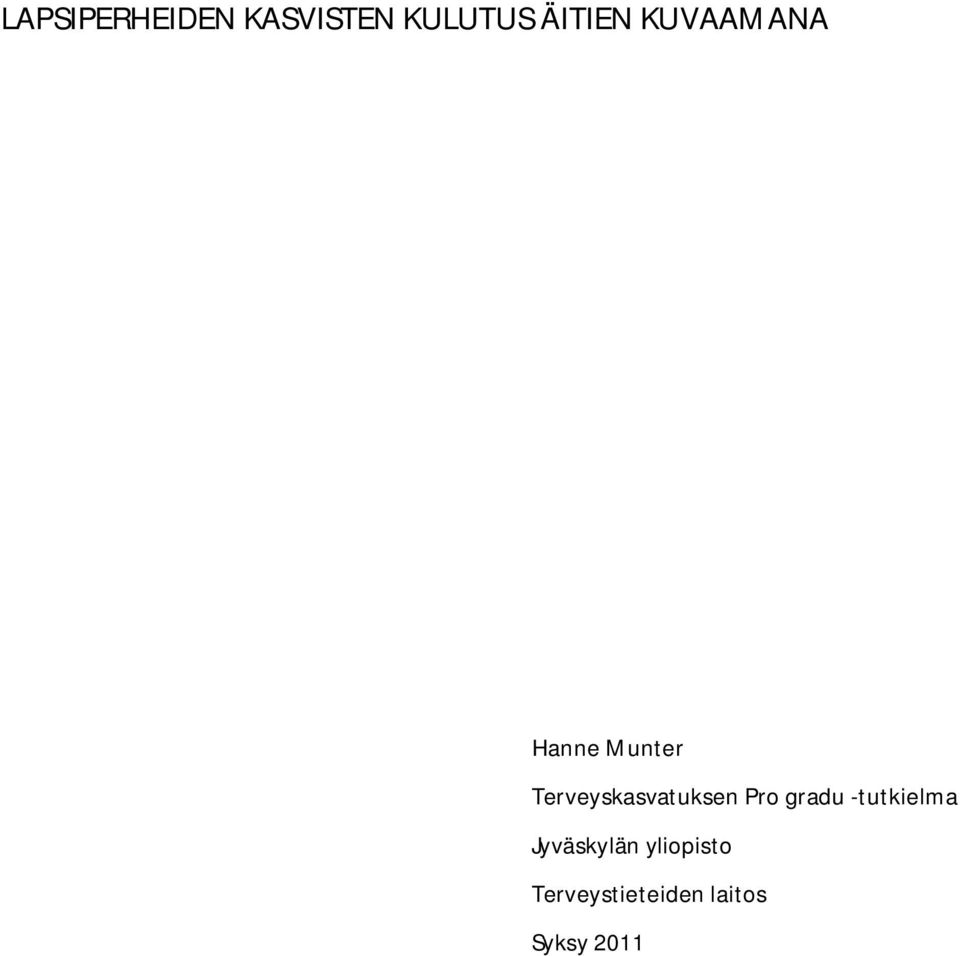 Terveyskasvatuksen Pro gradu -tutkielma