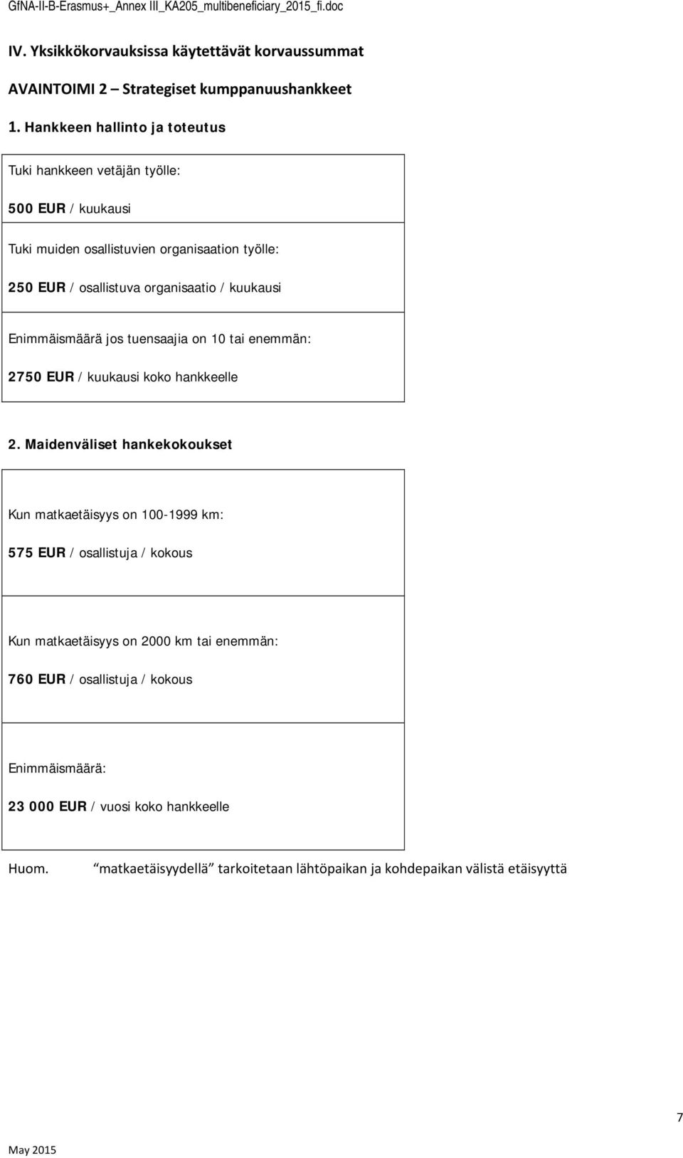 Enimmäismäärä js tuensaajia n 10 tai enemmän: 2750 EUR / kuukausi kk hankkeelle 2.