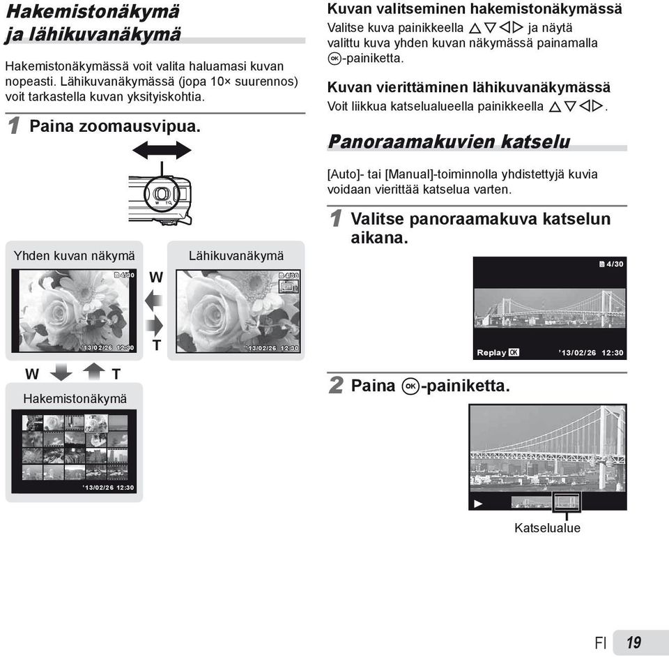 Kuvan vierittäminen lähikuvanäkymässä Voit liikkua katselualueella painikkeella FGHI.