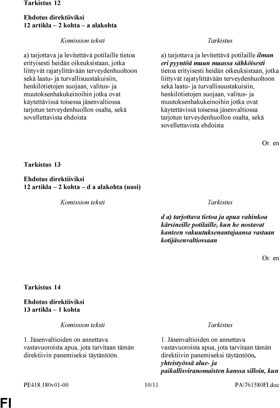 tarjottava ja levitettävä potilaille ilman eri pyyntöä muun muassa sähköisesti tietoa erityisesti heidän oikeuksistaan, jotka liittyvät rajatylittävään terveydenhuoltoon sekä laatu- ja