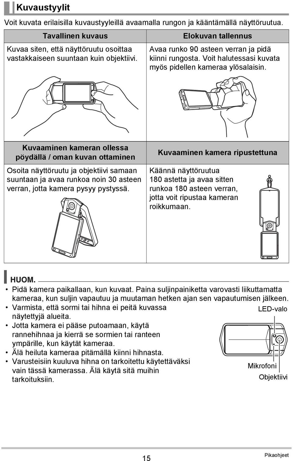 Voit halutessasi kuvata myös pidellen kameraa ylösalaisin.