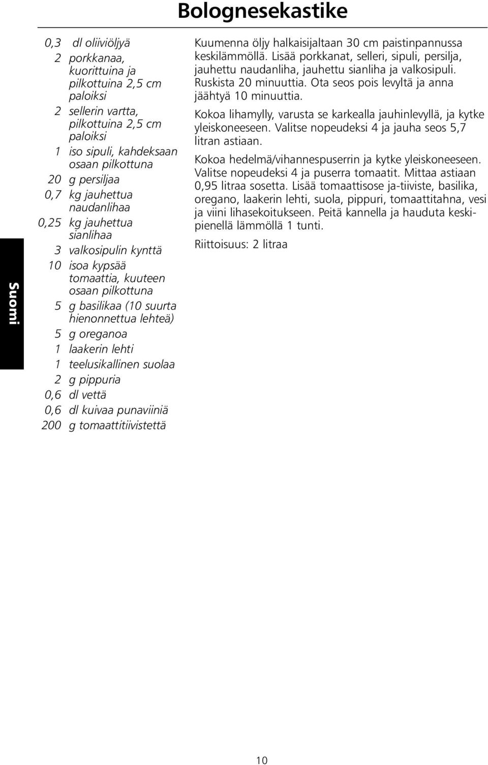 lehti 1 teelusikallinen suolaa 2 g pippuria 0,6 dl vettä 0,6 dl kuivaa punaviiniä 200 g tomaattitiivistettä Kuumenna öljy halkaisijaltaan 30 cm paistinpannussa keskilämmöllä.