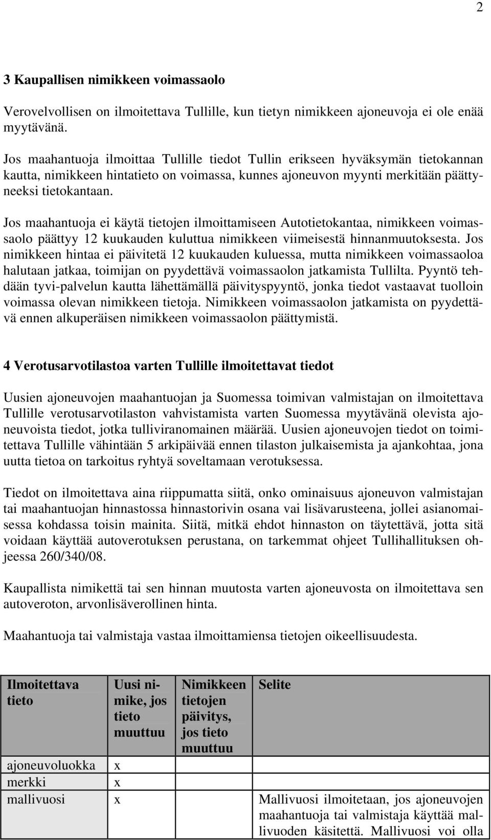 Jos maahantuoja ei käytä tietojen ilmoittamiseen Autotietokantaa, nimikkeen voimassaolo päättyy 12 kuukauden kuluttua nimikkeen viimeisestä hinnanmuutoksesta.