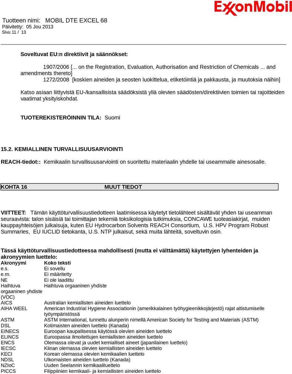 säädösten/direktiivien toimien tai rajoitteiden vaatimat yksityiskohdat. TUOTEREKISTERÖINNIN TILA: Suomi 15.2.